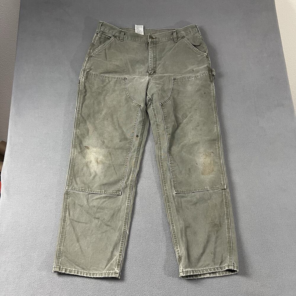 Carhartt Pants Mens Size 38x32 Green Double Knee Canvas Dungaree Workwear